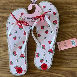 Juicy Couture Rhinestone Bling Strawberry Flipflop Sandals RARE